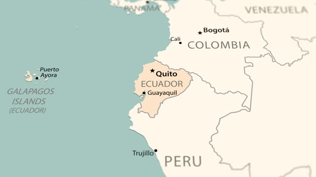 Ecuador on the world map. Smooth map rotation.