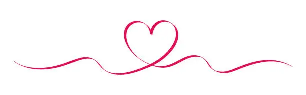 Vector illustration of Calligraphic heart shape banner. Line art ribbon. Valentine's Day border on isolated background.