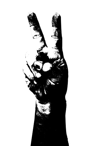 male hand making ok peace sign, arm outstretched, symbol of peace and love image