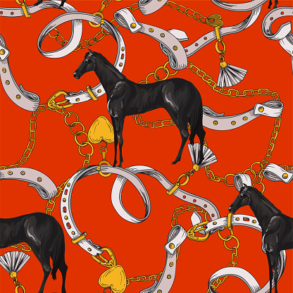 Seamless pattern with horses and belts. Vector