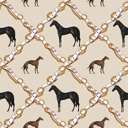 Seamless pattern with horses and belts. Vector