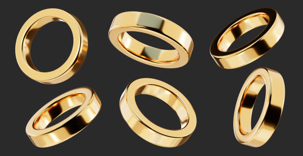 istock Golden rings decoration set isolated on black background 3d rendering without AI generated 1942966710