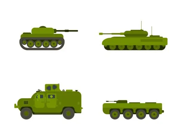 Vector illustration of tanks and infantry fighting vehicles transport new