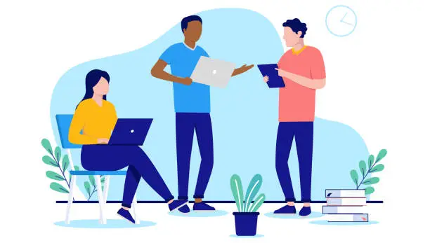 Vector illustration of Tech people working in office