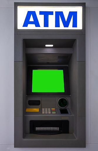 ATM machine. Chroma key screen for your text.