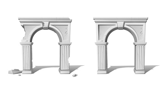 realistic vector icon set. White antique greek archs whole and broken.