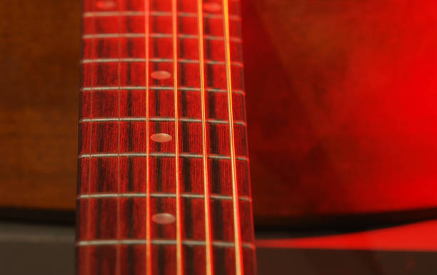 istock Red music background, guitar and strings in a minimalist approach. 1943012298