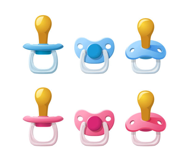 istock 3d realistic vector icon illustration set. Cartoon style flat baby girl and boy pacifiers. In pink and blue color. Isolated. 1943012317