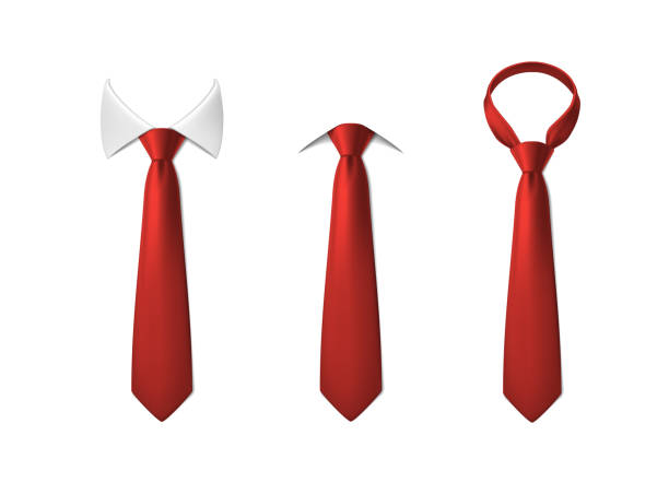 3d realistic vector icon illustration set. Red neck ties with and without white collar. Isolated on white. realistic vector icon illustration set. Red neck ties with and without white collar. Isolated on white. tie knots stock illustrations