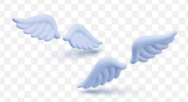 Realistic white wings. Isolated vector object in different positions. Set of angel wings Realistic white wings. Isolated vector object in different positions. Set of angel wings. Cupid accessories. Symbol of innocence. Illustrations for web design clip art of a cupid free stock illustrations