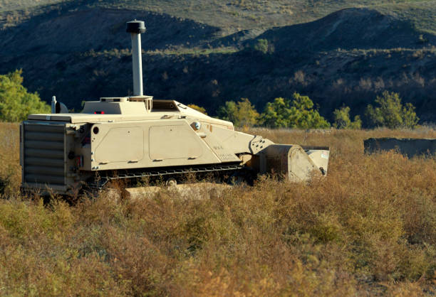Mastalibeyli, Jabrayil Rayon, Azerbaijan: Croatian made Dok-Ing MV-4 light mine clearance and explosive ordnance disposal (EOD) robotic system - automated tracked vehicle, demining robot used inminefields.