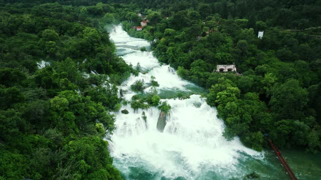 Aerial view of  waterfall in Croatia.