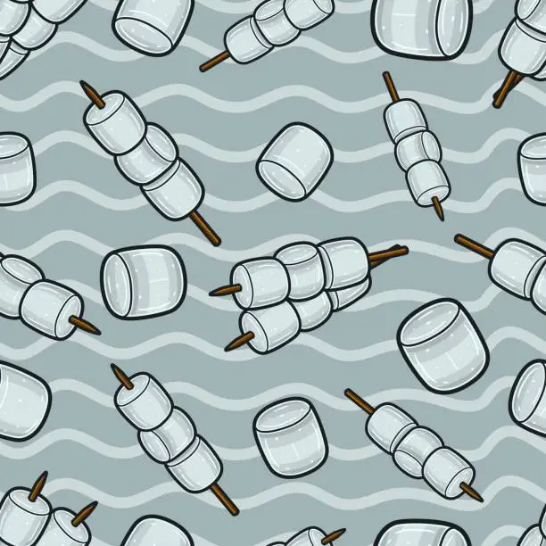 Vector illustration of Marshmallow Seamless Pattern in Cartoon Style. Perfect For Background, Backdrop, Wallpaper and Cover Packaging.