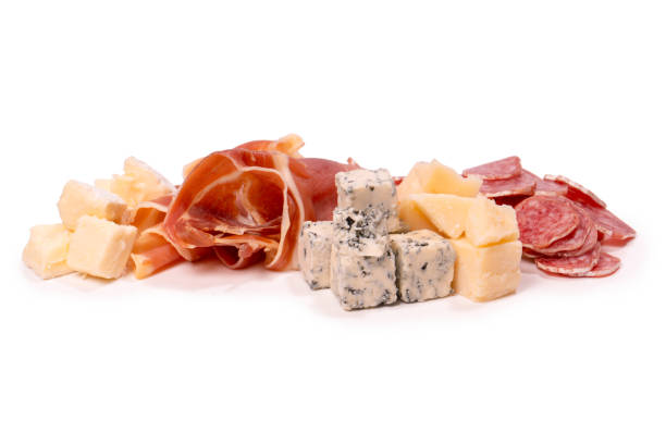 istock Cheese, olives, salami, jamon isolated on a white backgrund. 1943071728
