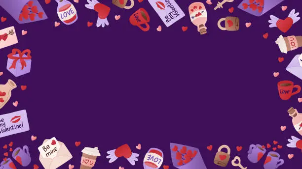 Vector illustration of Valentines horizontal banner. Dark theme