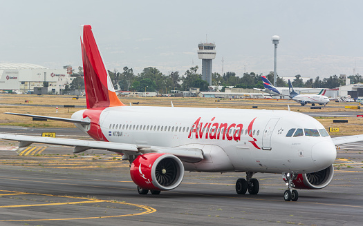 Caiudad de Mexico, Mexico – January 14, 2024: The Avianca's Airbus 320 at Mexico City International Airport