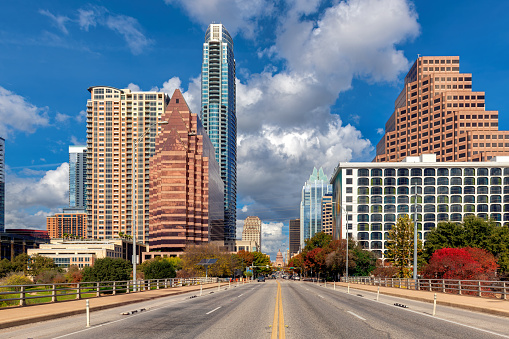 Austin Downtown Skyline in sunny day in Austin, Texas, USA