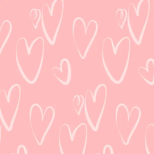 Vector illustration of Valentine's Day abstract background with hand-drawn heart icons. Pink doodle hearts seamless pattern. Love, Mother's Day and wedding wallpaper.