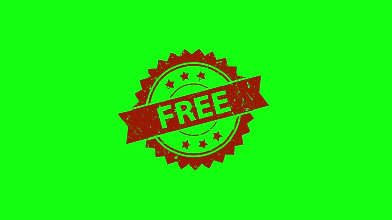 Free - Stamp, Imprint, Seal Template. Round Rubber Stamp with Text Animation. Simple Motion Graphics. 4K High Definition Video. Isolated on Chroma Key