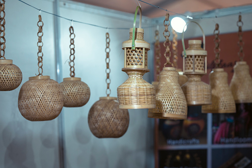 Handmade bamboo chandelier Indian handcraft stock photo