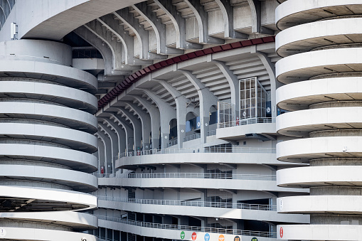The San Siro stadium or The Stadio Giuseppe Meazza, a huge football stadium in the San Siro district of Milan, Italy, the home of A.C. Milan and Inter Milano