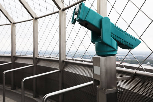 Green metal tower viewer on observation deck