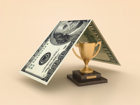 3D Trophy with Dollar Bill Roof - Color Background - 3D Rendering