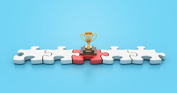 3D Trophy with Jigsaw Puzzle - Color Background - 3D Rendering