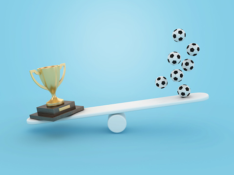 3D Trophy with Soccer Balls on Seesaw - Color Background - 3D Rendering