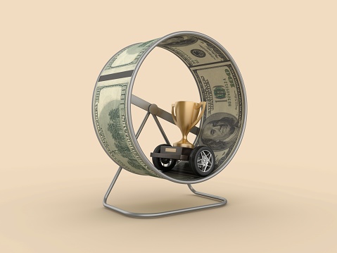 3D Trophy with Dollar Bills Cage Wheel - Color Background - 3D Rendering