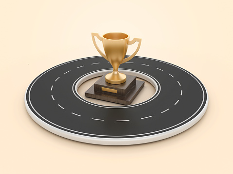 3D Trophy with Circular Road - Color Background - 3D Rendering