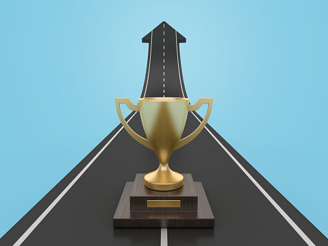 3D Trophy with Arrow Road - Color Background - 3D Rendering
