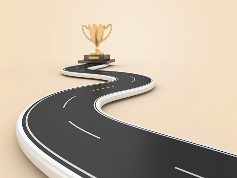 3D Trophy with Road - Color Background - 3D Rendering