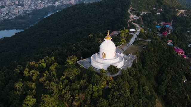 Shanti Stupa World Peace Pagoda In Nepal - Aerial Shot