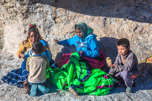 Raramuri family in Valle de las Ranas in Pueblo Magico de Creel Chihuahua in the Tarahumara Sierra