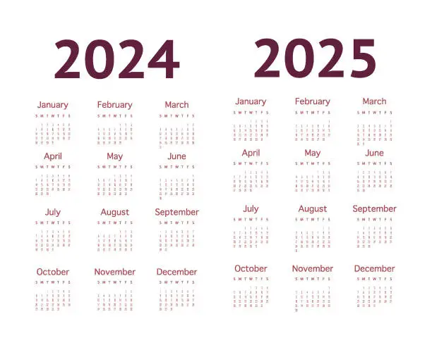 Vector illustration of Vector flat illustration. Calendar for 2024 and 2025 on a light background. Ideal for the design of your workplace.