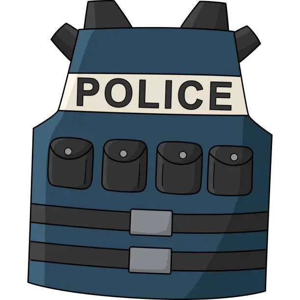 Vector illustration of Police Bulletproof Vest Cartoon Colored Clipart