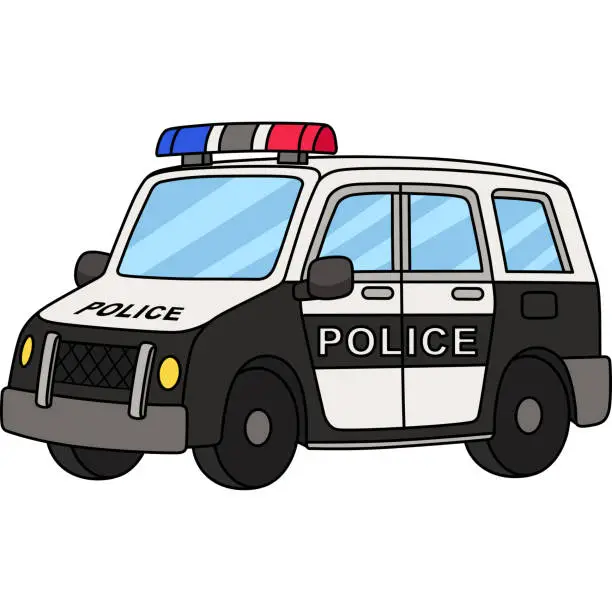 Vector illustration of Police Car Cartoon Colored Clipart Illustration