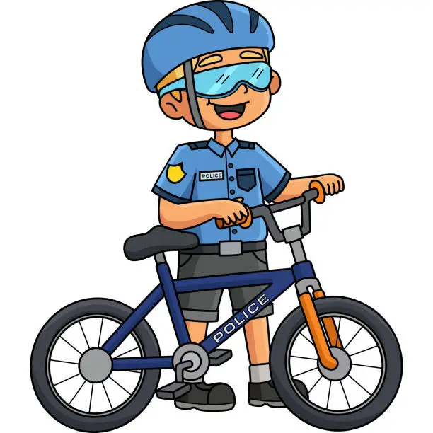 Vector illustration of Police Officer with a Bike Cartoon Colored Clipart