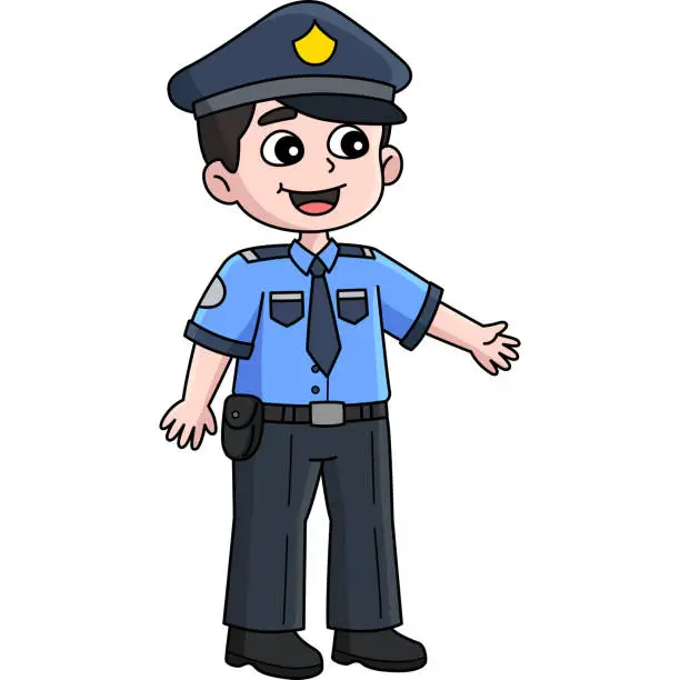 Vector illustration of Happy Policeman Cartoon Colored Clipart