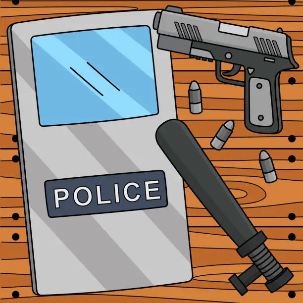 Vector illustration of Police Officer Equipment Colored Cartoon