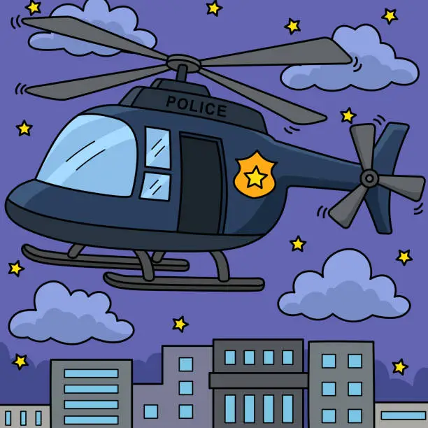 Vector illustration of Police Helicopter Colored Cartoon Illustration