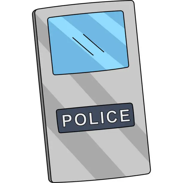 Vector illustration of Police Riot Shield Cartoon Colored Clipart