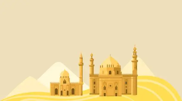 Vector illustration of Egypt banner, tourism background, sphinx desert, africa, culture, vacation, design, in cartoon style vector illustration.