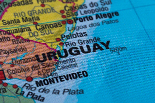 Map view of Aruguay on a geographical globe