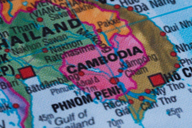 istock Map view of Cambodia on a geographical globe. 1943383553