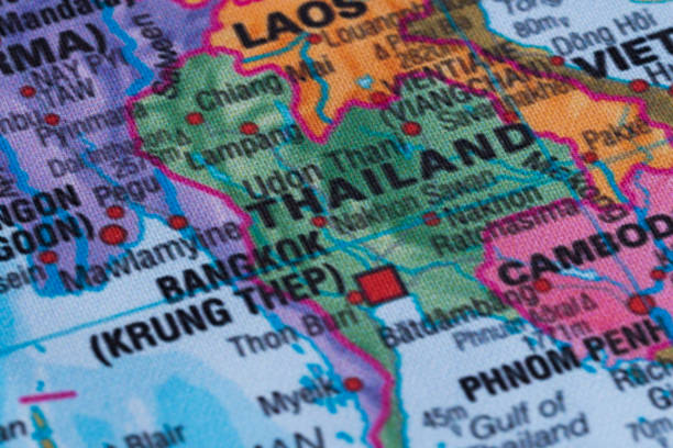 istock Map view of Thailand on a geographical globe. 1943384978