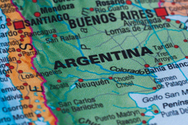 istock Map view of Argentina on a geographical globe. 1943386595