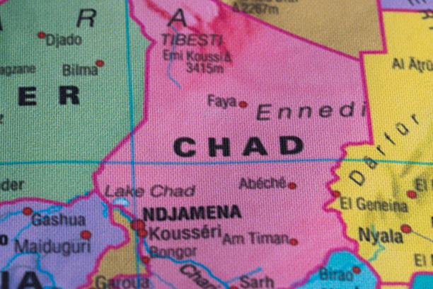 istock Map view of Chad on a geographical globe. 1943387617