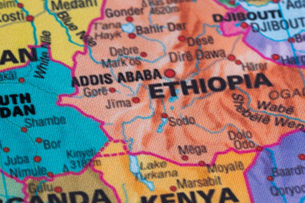 istock Map view of Ethiopia on a geographical globe. 1943388637